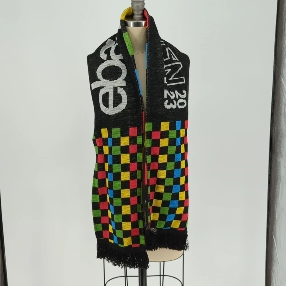 Ebay logo Knit Rectangle Scarf Black Red Blue Yellow 7.5in x 63in fall casual
